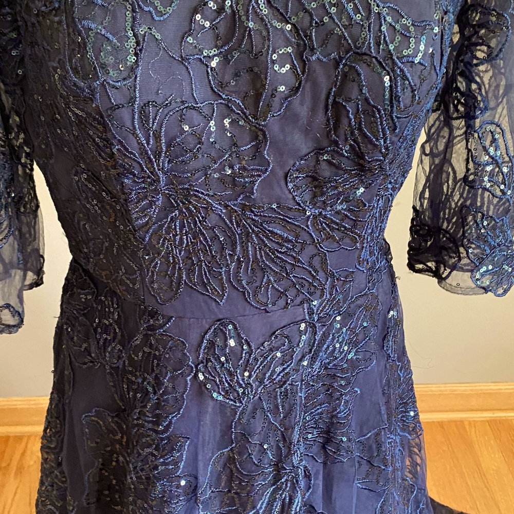 Sequined embroidered A-Line Gown-Navy Blue